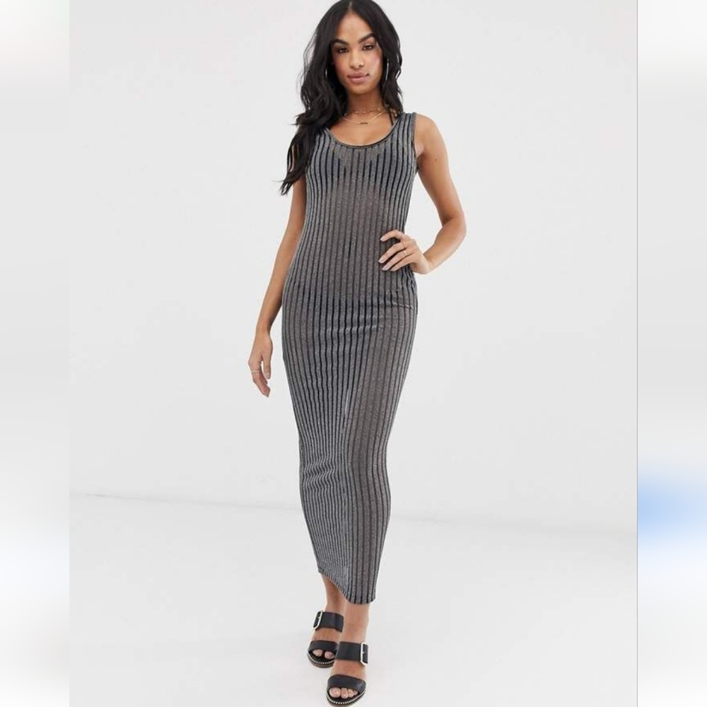 NWT ASOS DESIGN jersey beach maxi dress in metallic stripe SZ 6